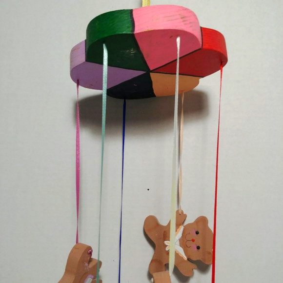 Adorable Colorful Painted Wooden Bear Mobile - Picture 7 of 14